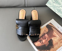 Marmont Metallic Leather GG Marmont Fringe Mules Daily Stuff