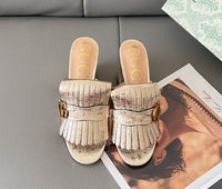 Marmont Metallic Leather GG Marmont Fringe Mules Daily Stuff